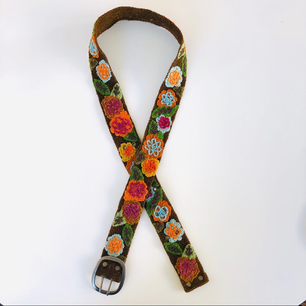 JENNY KRAUSS wool woven embroider flower Belt